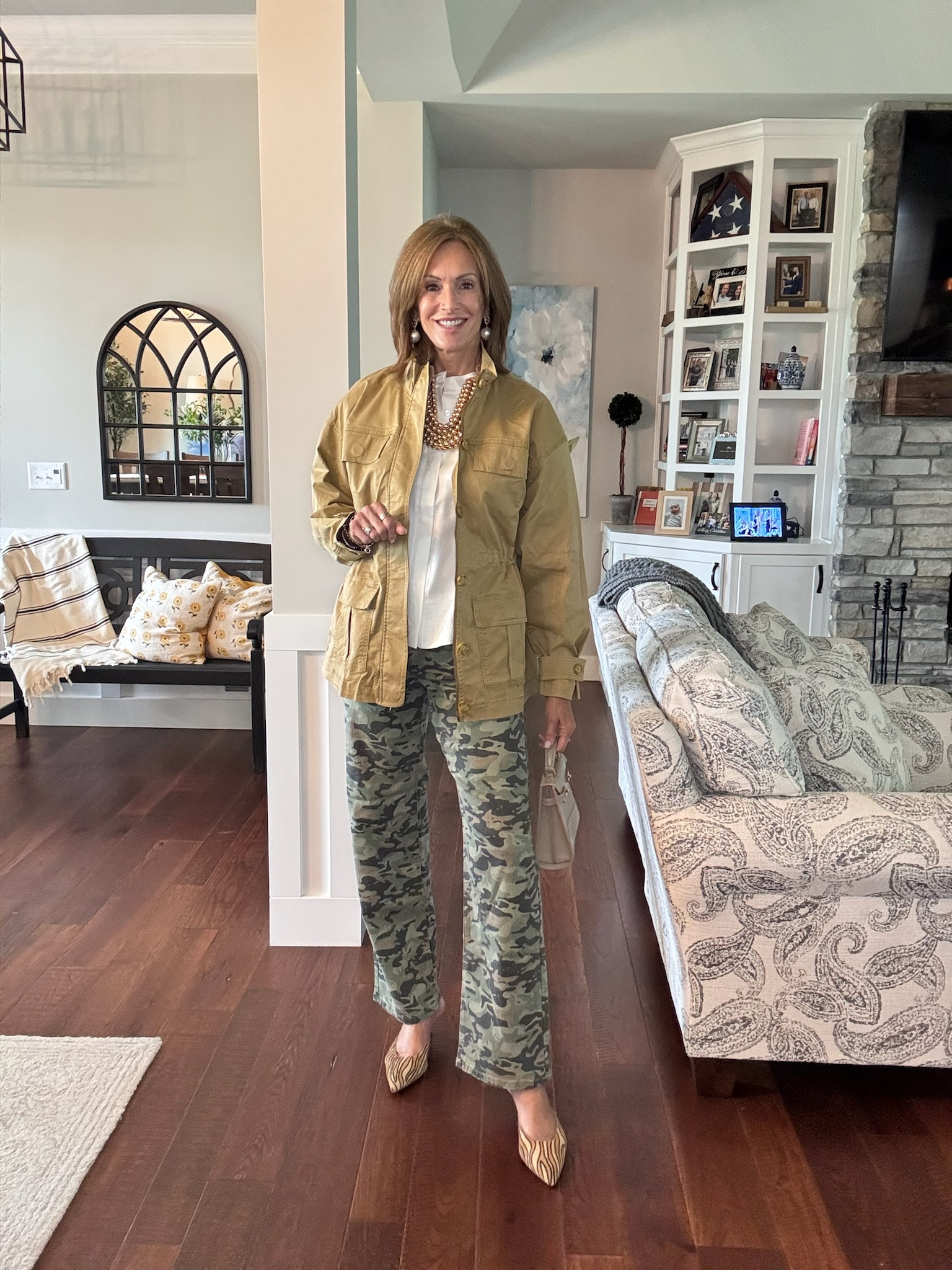 Camo pants - size 28 White top - medium Cargo jacket - medium

#LTKOver40 #LTKMidsize #LTKootd