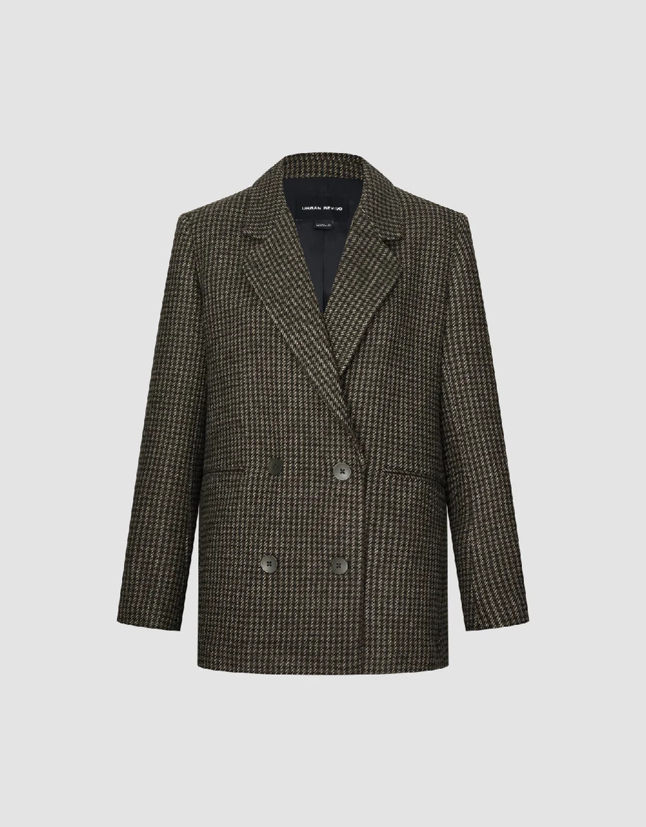Checkered Notched Collar Blazer | Urban Revivo