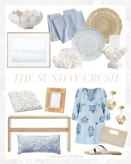 The Sunday Crush! Several of these are on same, including this gorgeous grasscloth console table that just hit clearance! 

Coastal home decor, coastal style, coastal dress, beach dress, vacation outfit, resort wear, blue dress, block print dress, Tuckernuck dress, casual spring dress, beach house decor, beach home style, coastal decor, spring outfit, marble decor, coffee table decor, console table decor, braided wicker frame, woven picture frame, coastal console table, console table with shelf, chambray tile stoneware dinner plates, Easter tablescape ideas, spring tablescape, raffia fringe chargers, blue napkins, coral candleholders, dining table decor, white decorative bowl, coastal artwork, beach artwork, palm pillow cover, spring pillows, outdoor pillows, top handle straw clutch, Amazon clutch, Amazon handbags, gold earrings, Amazon jewelry, Amazon earrings, dolce vita sandals, blue dress, white sandals, woven sandals, coral decor, spring home decor 

#LTKhome #LTKsalealert #LTKfindsunder100