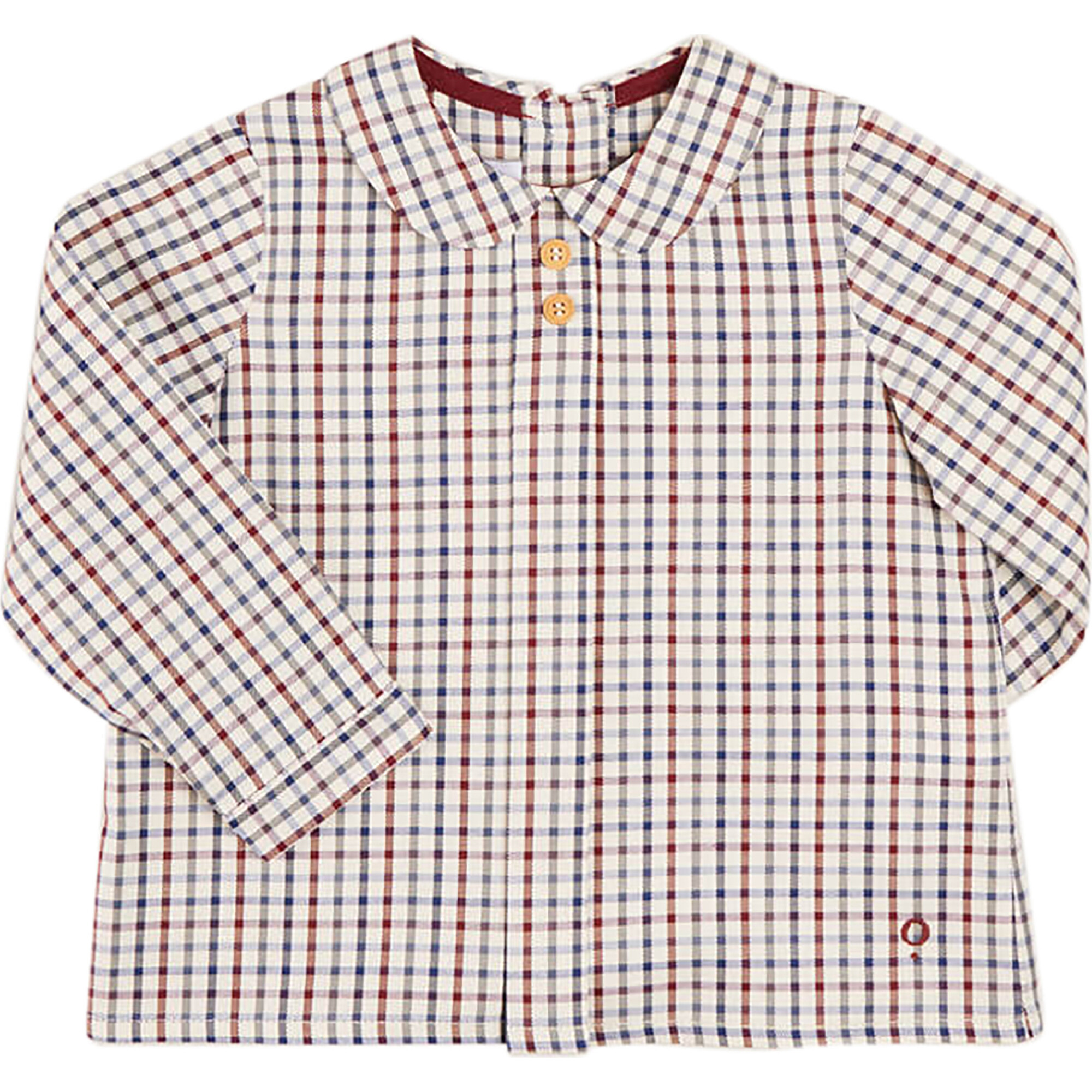 Checked Peter Pan Collar Long Sleeve Shirt, Beige | Maisonette