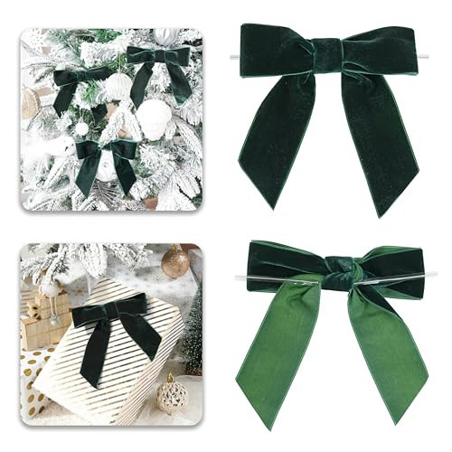 LIZLOVESS Hunter Green Velvet Ribbon Christmas Bow 5 Inch Premade Dark Green Bows for Christmas Tree Hanging Decorations Gift Wrapping Wreaths Crafts Outdoor Indoor Home Decor Wedding, Pack of 12 | Amazon (US)