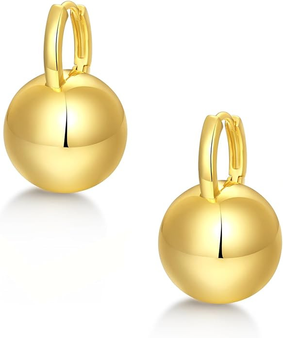 Huggie Hoop Earrings for Women Trendy, 14K Gold Plated Ball Earrings Lightweight Chunky Hoops Sim... | Amazon (US)