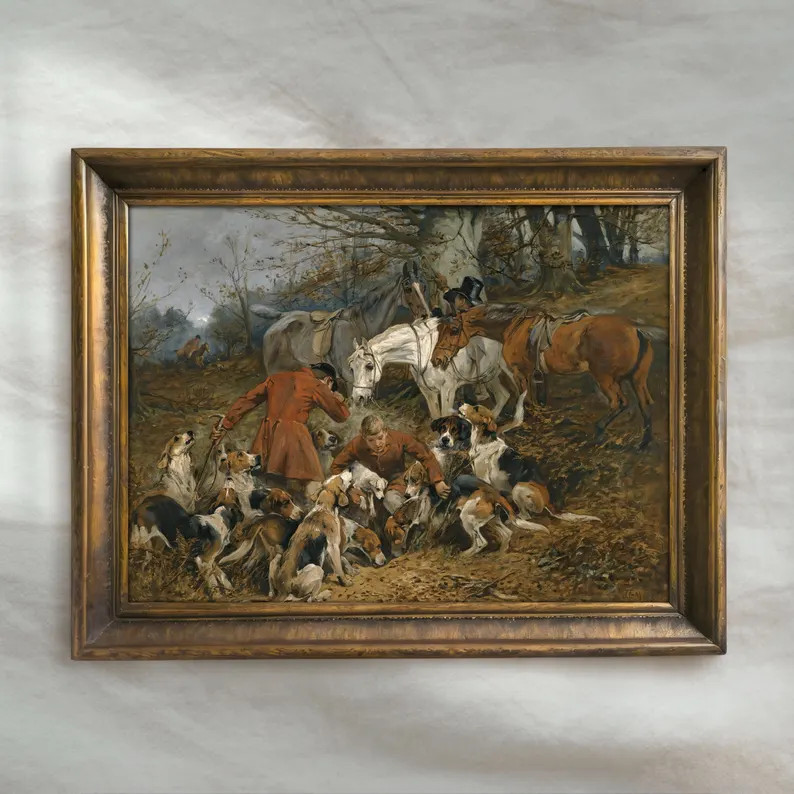 Vintage Fox Hunt Painting | Rustic Hound Dog Wall Art | Antique Equestrian Home Decor | Mailed Pr... | Etsy (US)