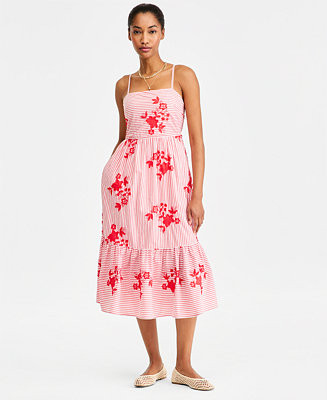 Women's Cutout-Back Tiered Cotton Midi Dress | Macy's