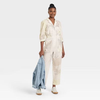 Women's Tie-Dye Puff 3/4 Sleeve Boilersuit - Universal Thread™ Cream | Target