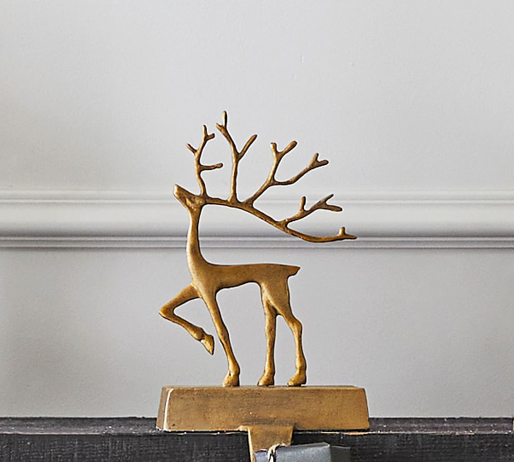 Merry Reindeer Brass Stocking Holders | Pottery Barn (US)