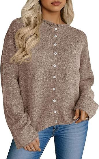 Saodimallsu Womens Button Up Cardigan Sweaters Long Sleeve Crew Neck Fall Soft Lightweight Knit L... | Amazon (US)