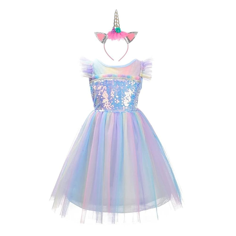 Dressy Daisy Unicorn Birthday Rainbow Tulle Dress Princess Costume with Headband Fancy Party Outf... | Amazon (US)