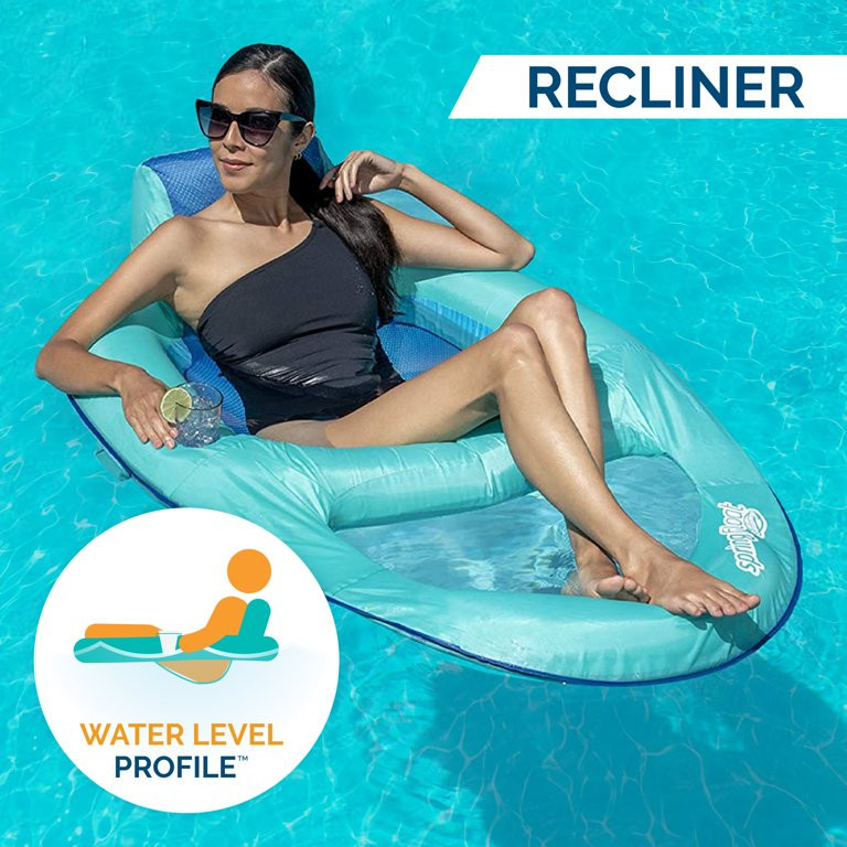 SwimWays Spring Float Recliner Pool Lounger with Hyper-Flate Valve, Inflatable Pool Float, Teal | Walmart (US)