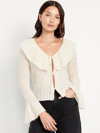 Wool-Blend Ruffle Tie-Front Cropped Cardigan | Old Navy (US)