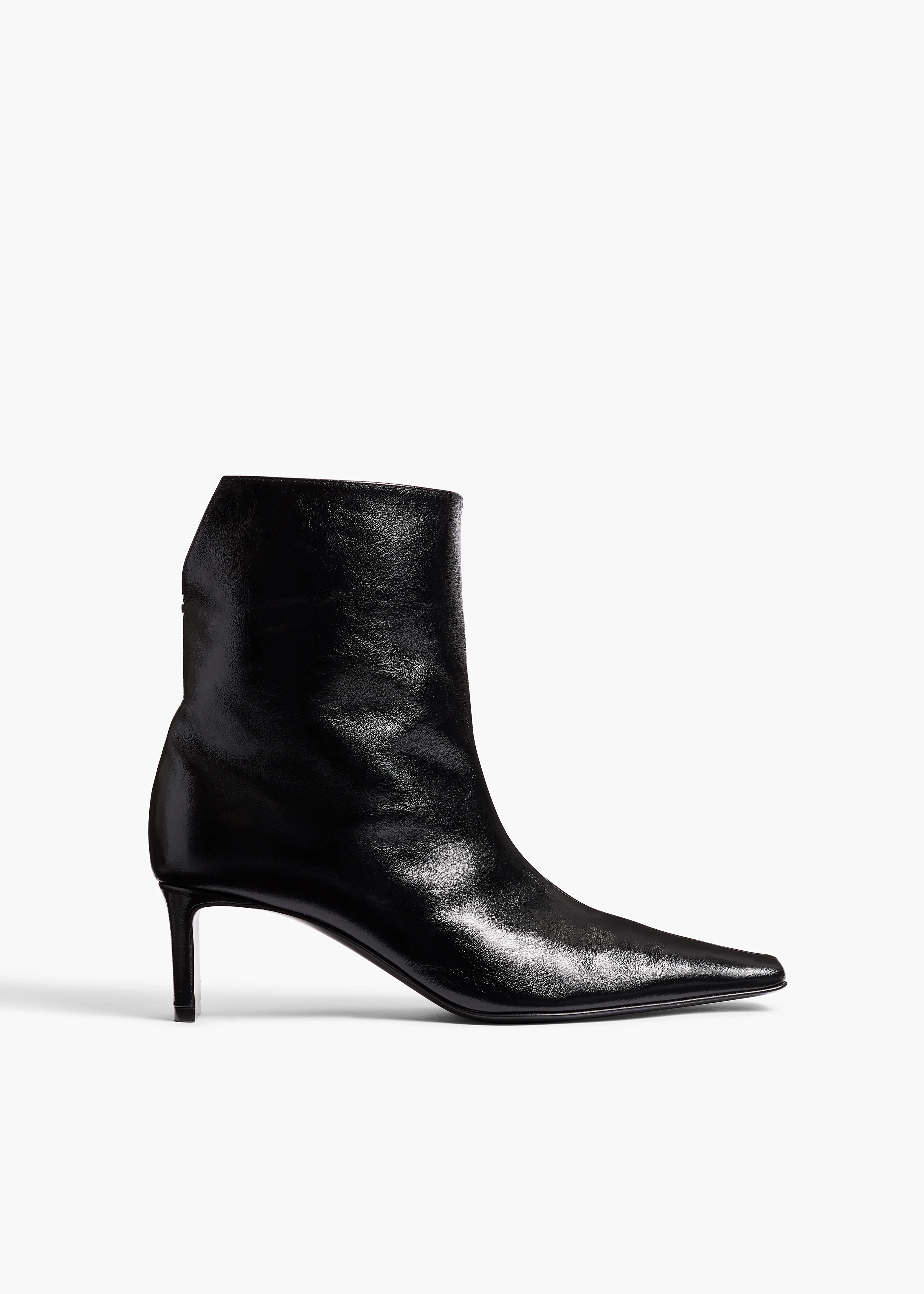 KHAITE - Ona Ankle Boot In Black Glazed Leather | Khaite