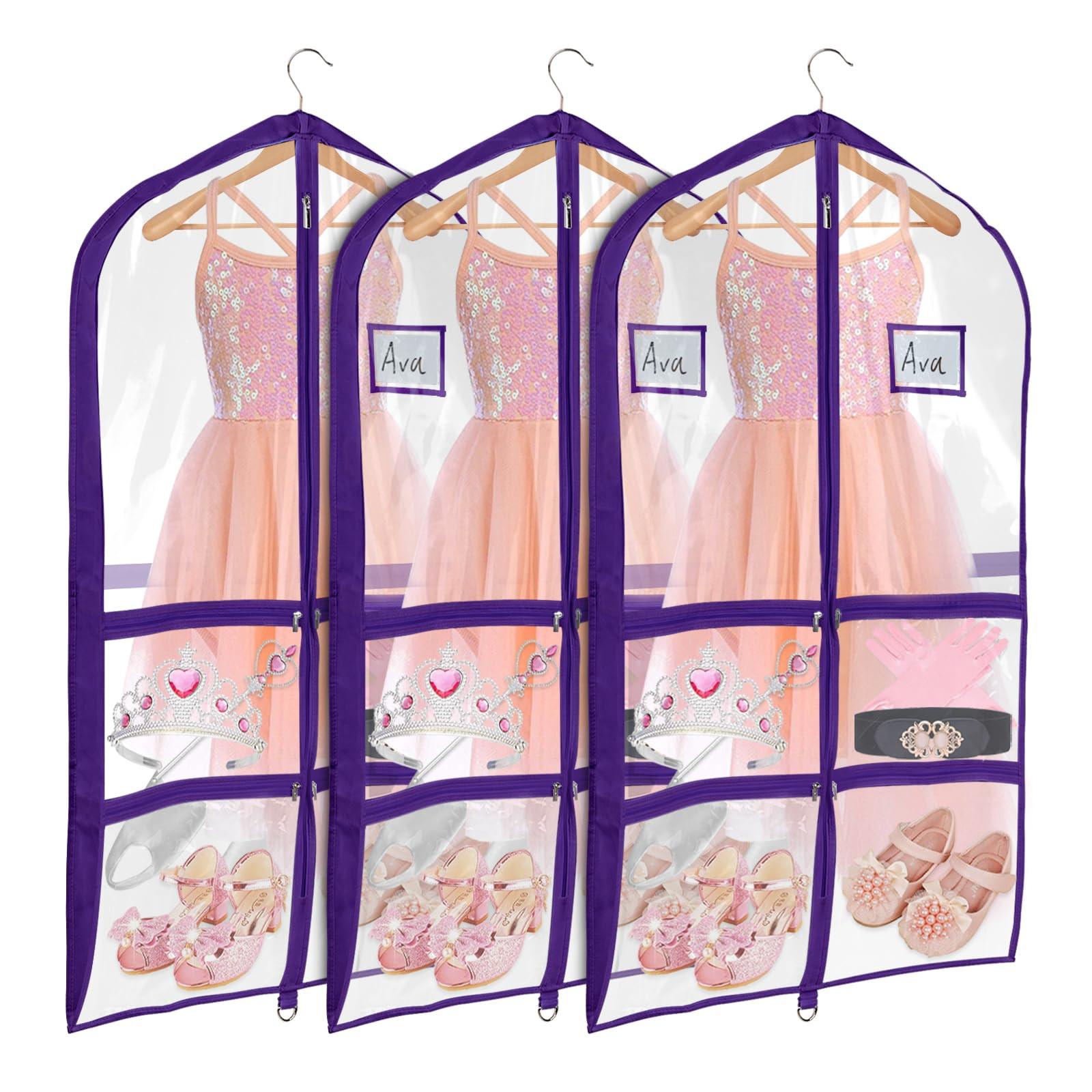 Univivi PVC Dance Costume Bags (3 Pack) Garment Bag 40 Inch for Dance Competitions, with 4 Medium... | Amazon (US)