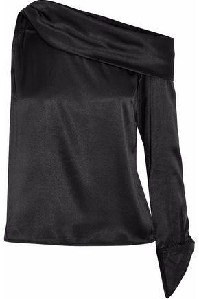 W118 By Walter Baker Woman One-shoulder Draped Satin Top Black Size M | The Outnet US