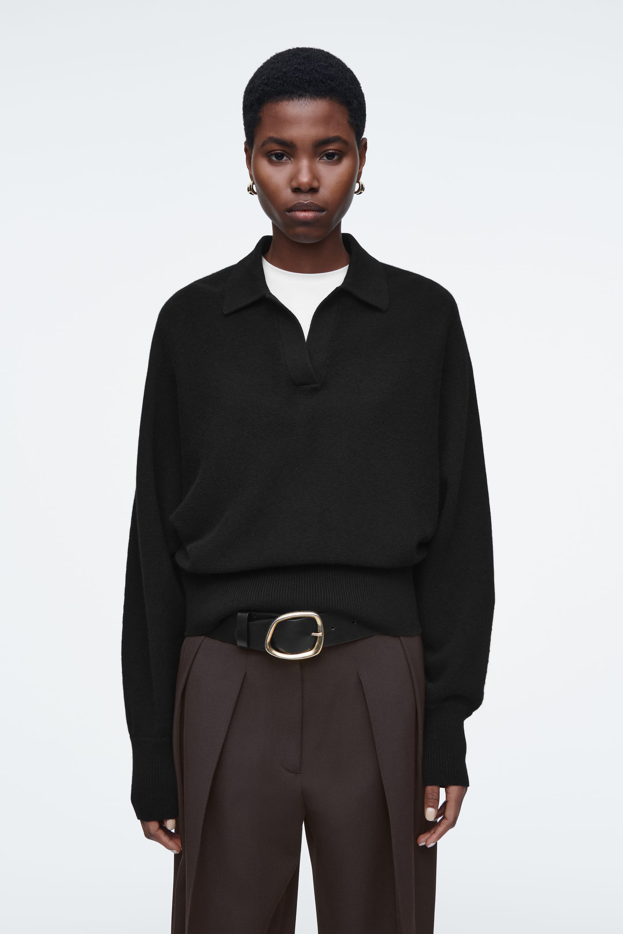 BATWING-SLEEVE WOOL POLO SWEATER - BLACK | COS | COS (EU)