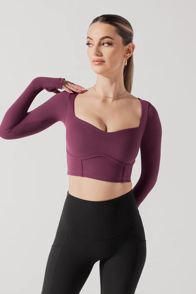 Sweetheart Long Sleeve Crop Top - Plum | POPFLEX