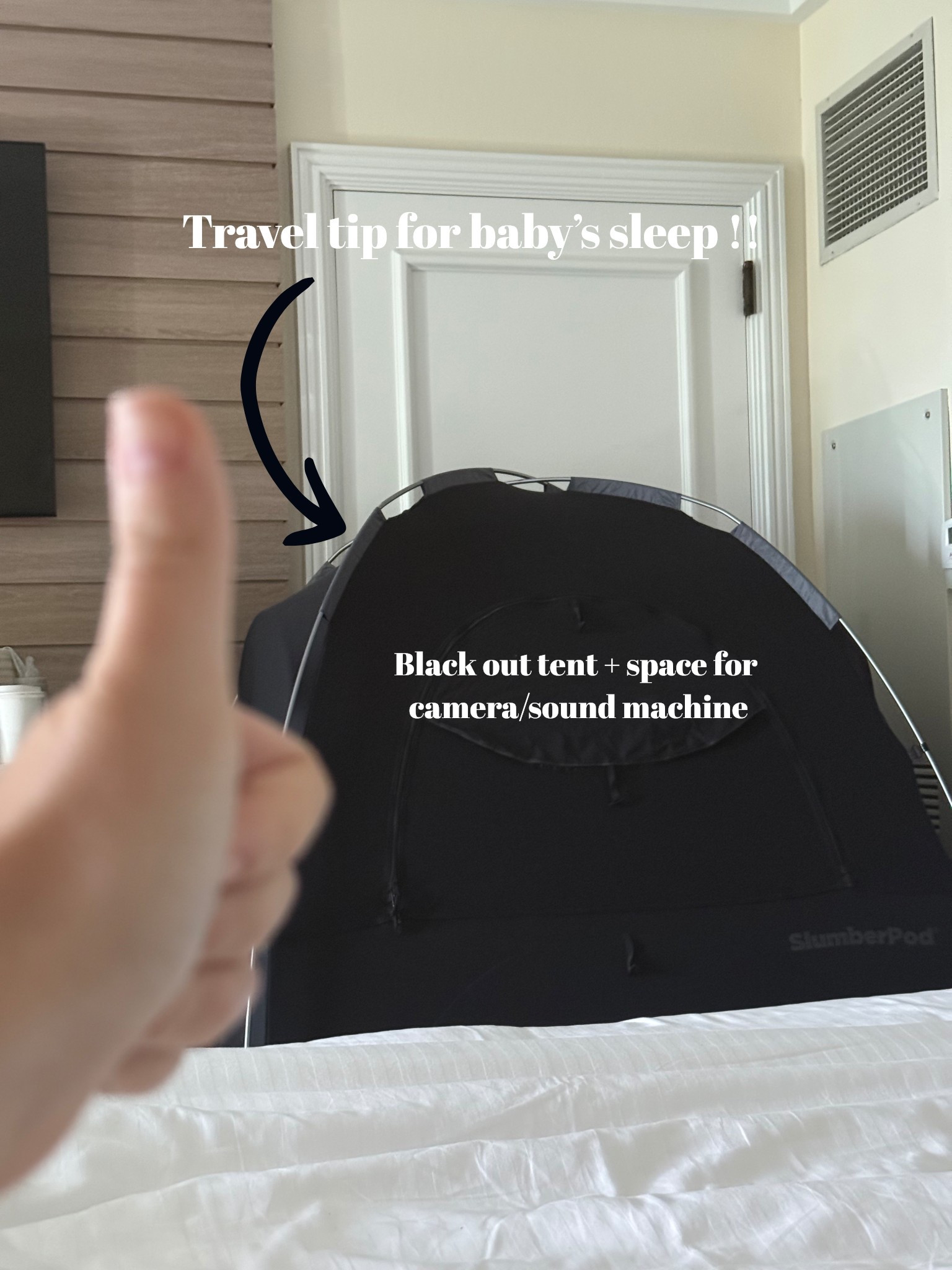 This fits over a pack n play or small crib (we put it over the hotel provided crib here) 

#LTKTravel #LTKBaby