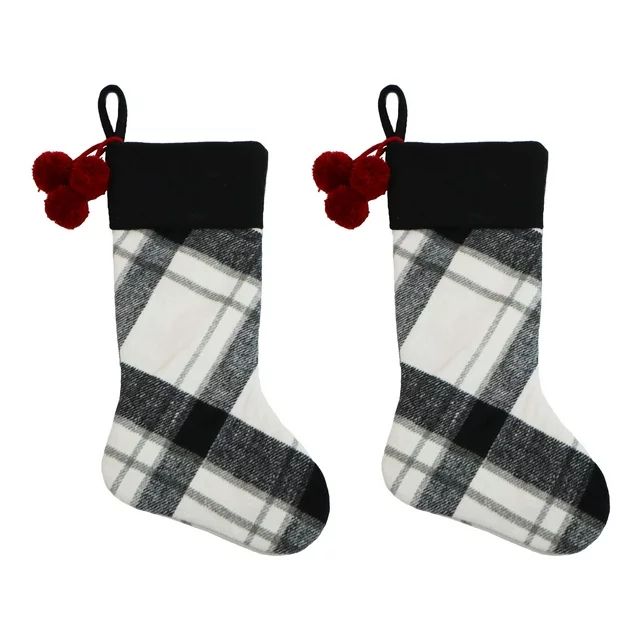 Holiday Time Black and White Plaid Stockings, 20", 2 Pack | Walmart (US)