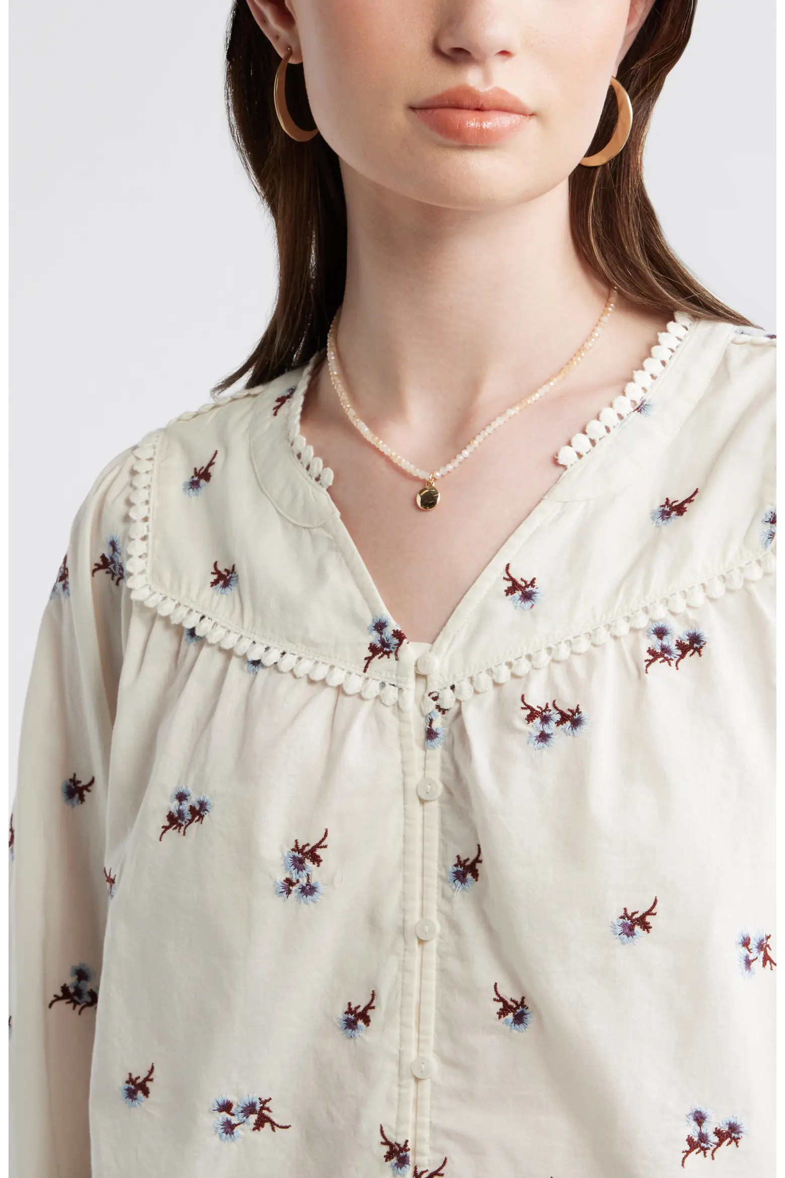 Lace Trim Button-Up Shirt (Women) | Nordstrom | Nordstrom