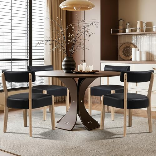 ZJhome Modern Black Dining Chairs Set of 4 – Mid-Century Modern Faux Leather Upholstered Kitchen & Dining Room Chairs with Curved Back, Oversized Rounded Seat, and Sturdy Wood Frame | Amazon (US)
