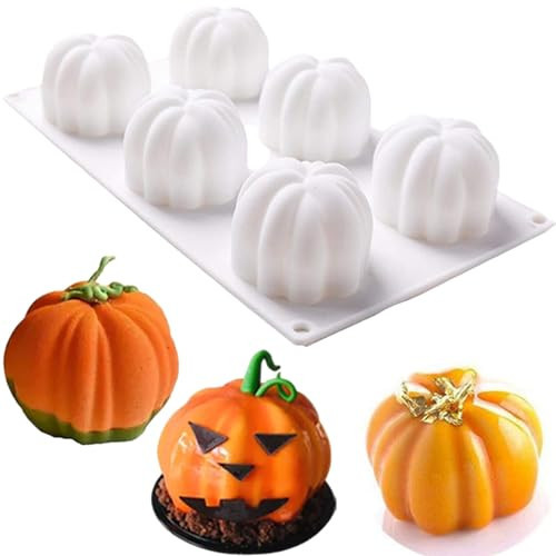 3D Pumpkin Silicone Mold 6 Cavities Cupcake Baking Pan Mousse Tray Molds Cake Decoration Fondant Mold Chocolate Candy Soap Mold for Halloween Thanksgiving Day DIY Art Home Décor (1Pcs) | Amazon (US)