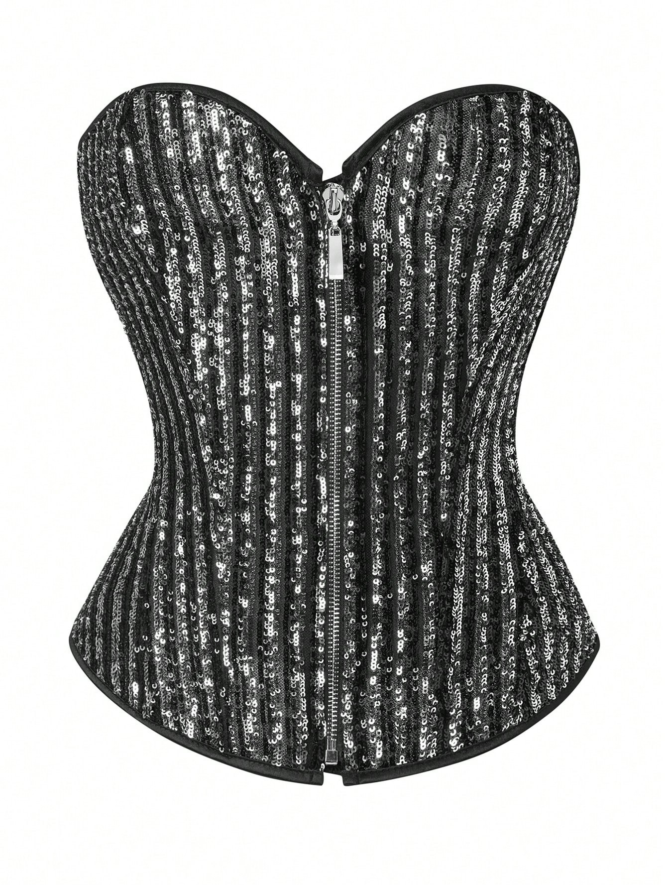 Contrast Sequin Zip Front Tube Top | SHEIN