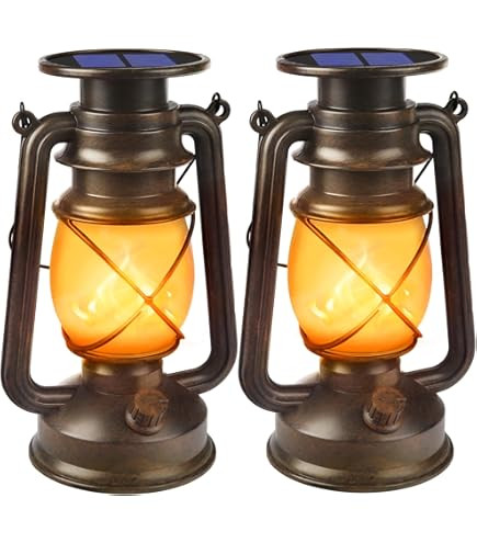 Outdoor Waterproof Solar Lanterns, 2 Pack Vintage Flickering Flame LED Hanging Lights with Auto O... | Amazon (US)
