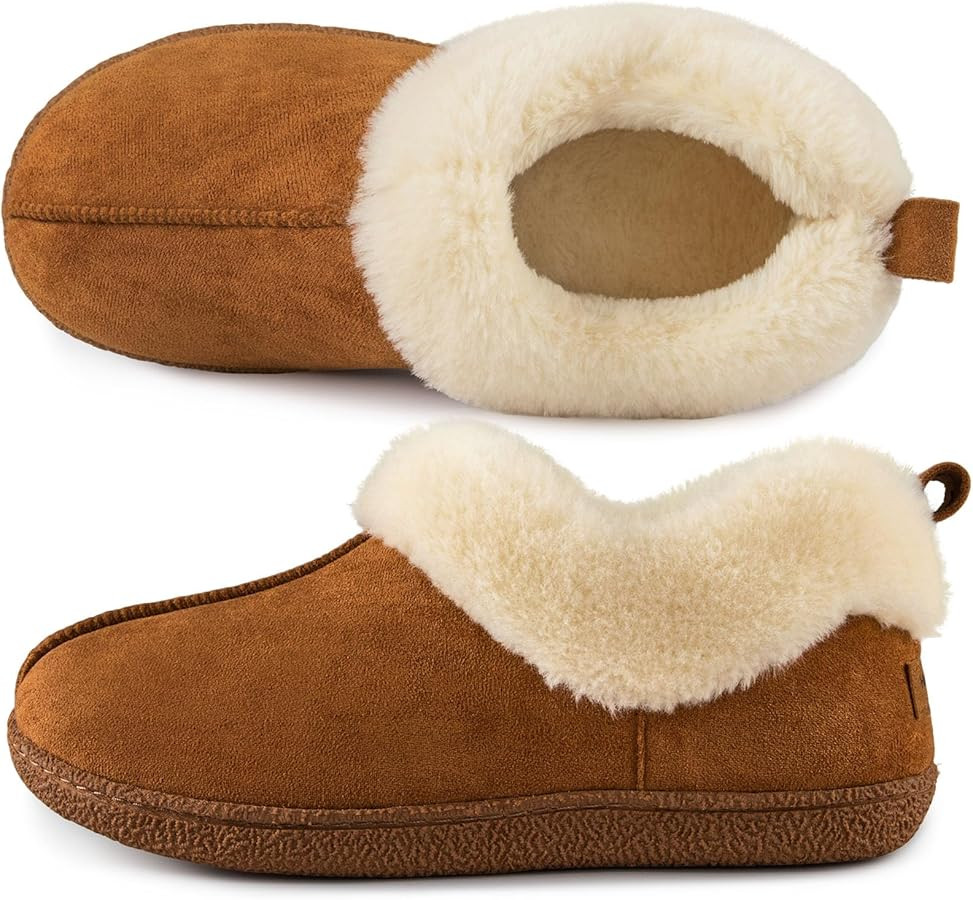 HomeTop Women's Closed-back Slippers Faux Wool Warm Non-slip Outdoor Indoor House Shoes with Fuzz... | Amazon (US)