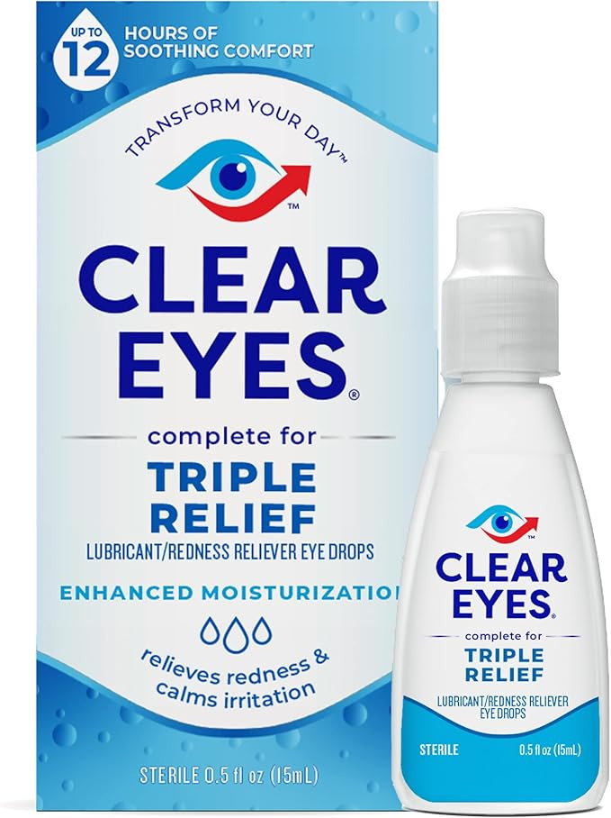 Clear Eyes Triple Relief Eye Drops, Relieves Redness & Calms Irritation, 0.5 Fl Oz | Amazon (US)