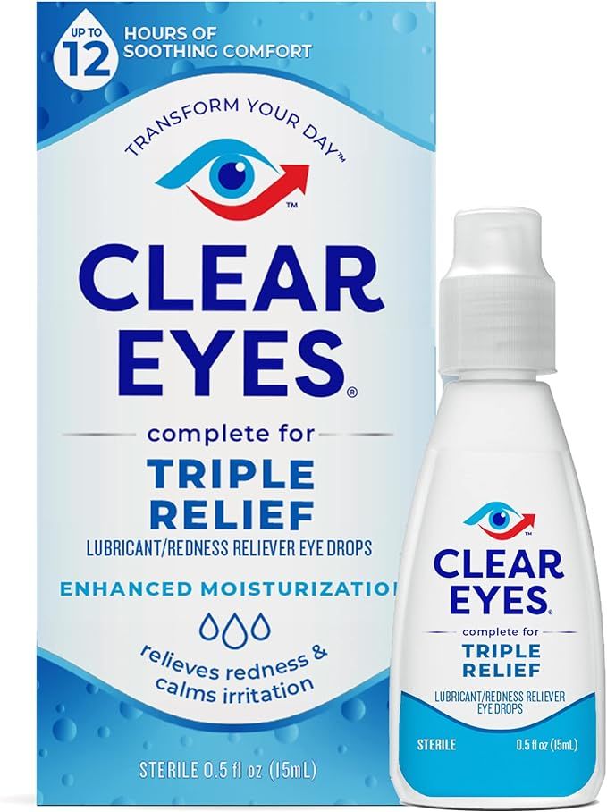 Clear Eyes Triple Relief Eye Drops, Relieves Redness & Calms Irritation, 0.5 Fl Oz | Amazon (US)