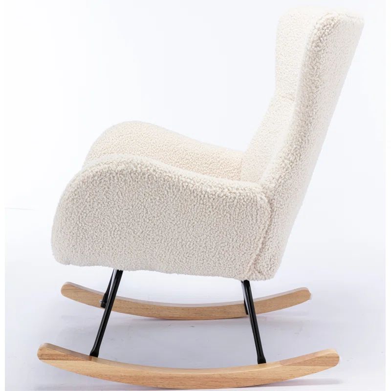 Teddy Fabric Seat Rocking Chair With High Backrest And Armrests | Wayfair North America