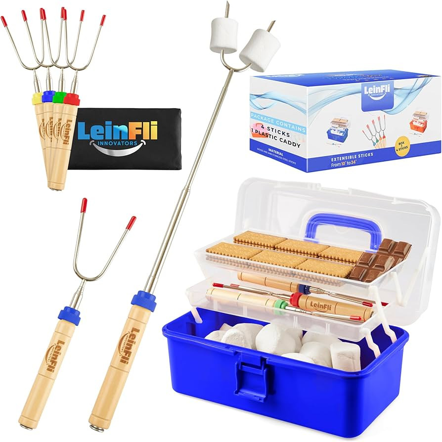 Smores kit for fire pit - Two Folding Trays Smores Caddy and 4pcs Extendable Smore Sticks - keep ... | Amazon (US)