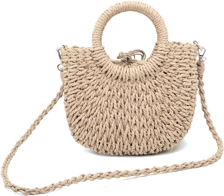 Small Straw Tote Bag for Women,Summer Beach Crossbody Shoulder Handbag,Hand-woven Rattan Clutch P... | Amazon (US)