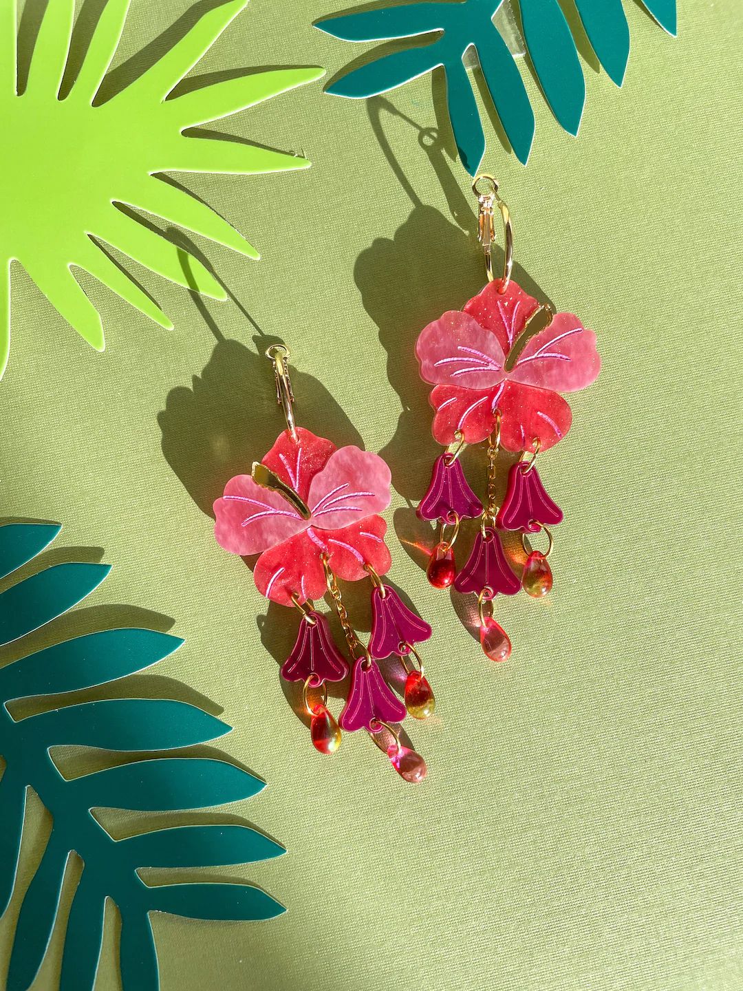 Hibiscus Dangle//statement Earring//acrylic Earring//flower Earrings//tropical Earrings - Etsy | Etsy (US)