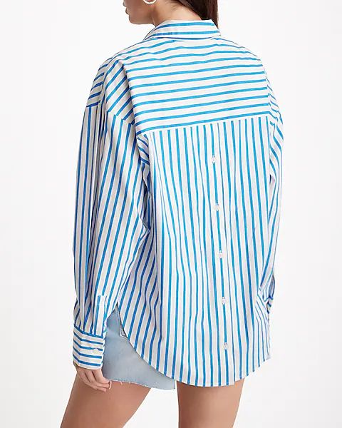 Striped Button Back Boyfriend Portofino Shirt | Express