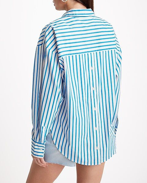 Striped Button Back Boyfriend Portofino Shirt | Express
