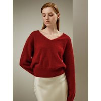 LILYSILK Women's Brushed Cashmere Sweater, Red XS - Luxurious, Cropped & Cinched Fit for Effortless Style | LilySilk