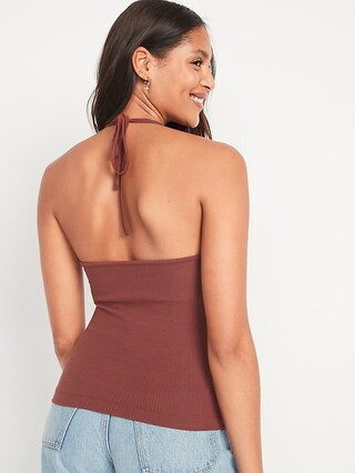 Fitted Halter Rib-Knit Tank Top for Women | Old Navy (US)