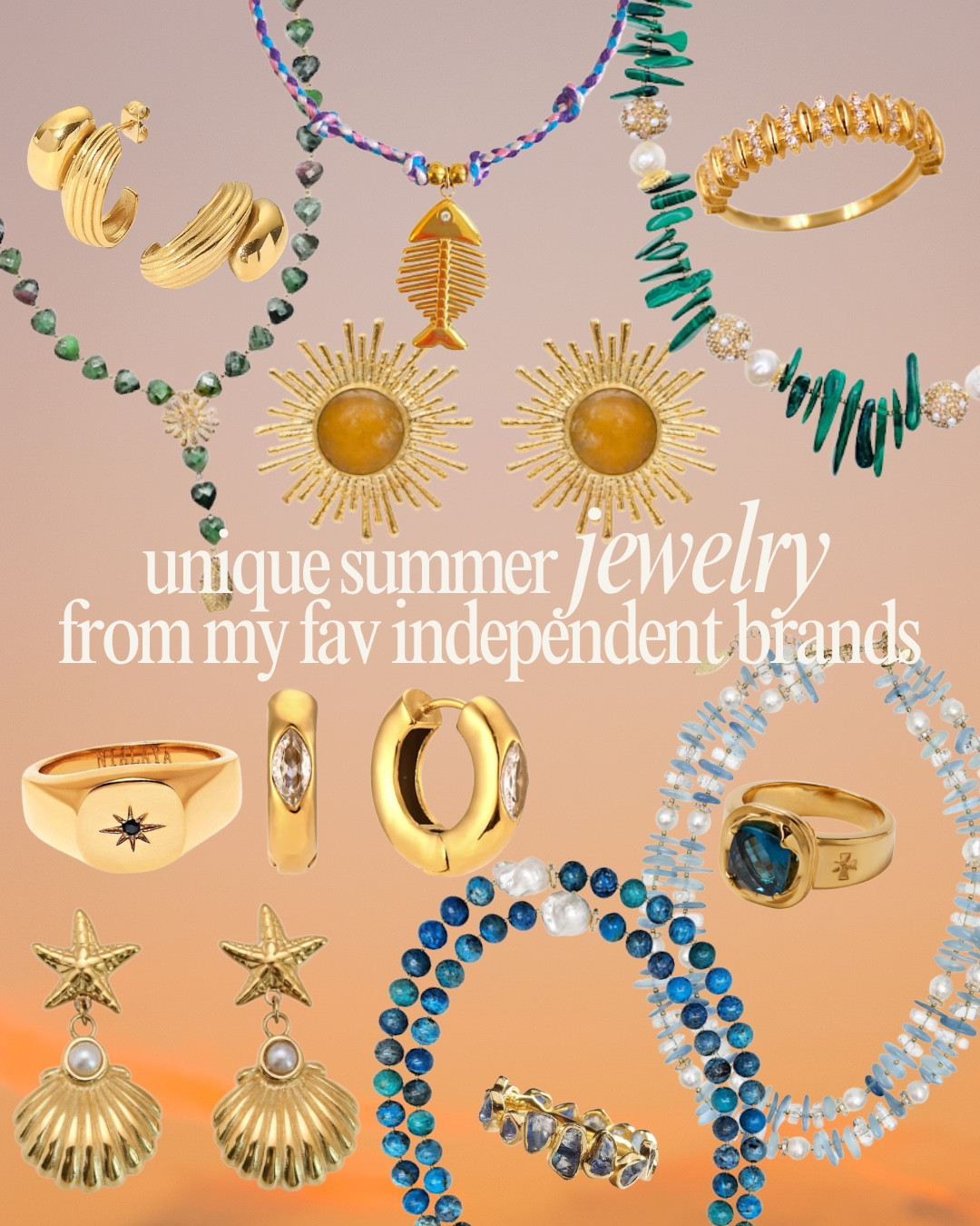 Unique summer jewelry from my favorite independent brands that no one else will have. Colorful jewelry, vacation jewelry, shell jewelry, gold jewelry, resort looks, resort wear 

#LTKSeasonal #LTKTravel #LTKStyleTip