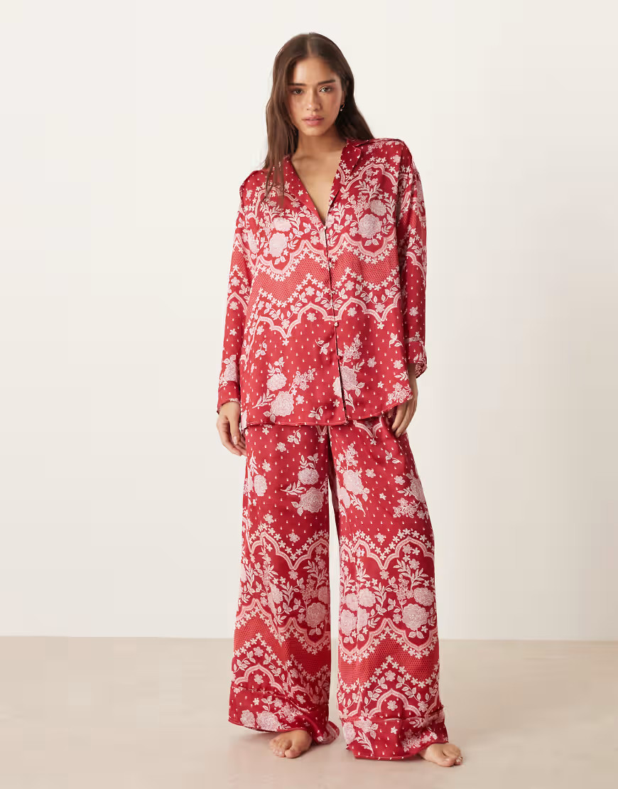 Free People dreamy days printed pyjama set in cherry-Red | ASOS (Global)