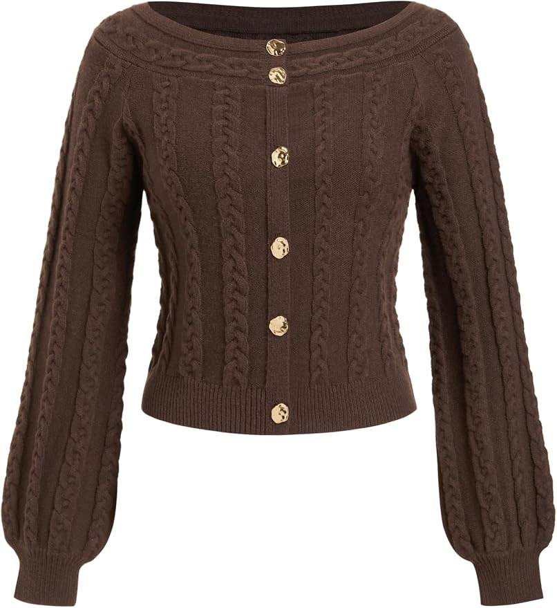 CIDER Womens Cropped Cardigan Sweater Boat Neck Long Sleeve Tops | Amazon (US)