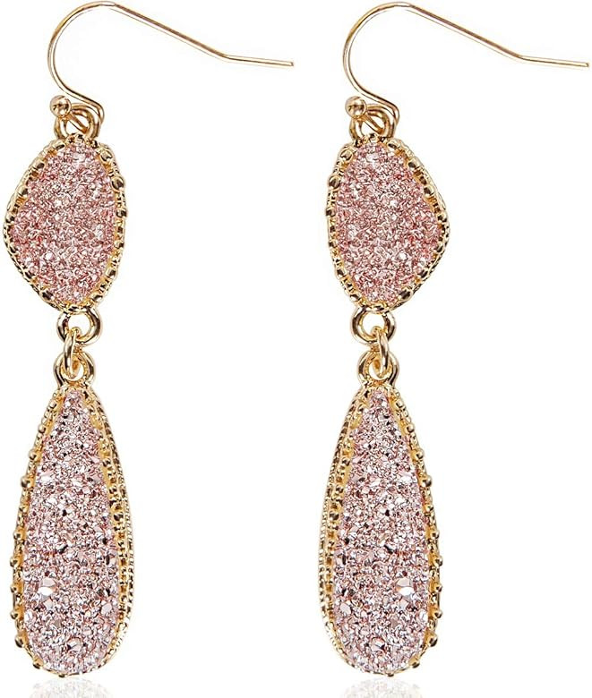 Humble Chic Simulated Druzy Drop Dangles - Boho Glitter Long Double Teardrop Dangly Earrings for Wom | Amazon (US)