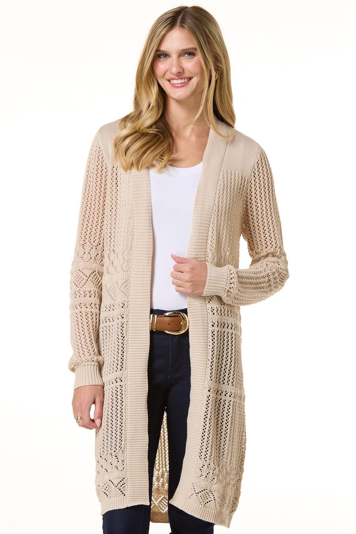 Delicate Beige Lace Duster Cardigan - Brown | Cato Fashions