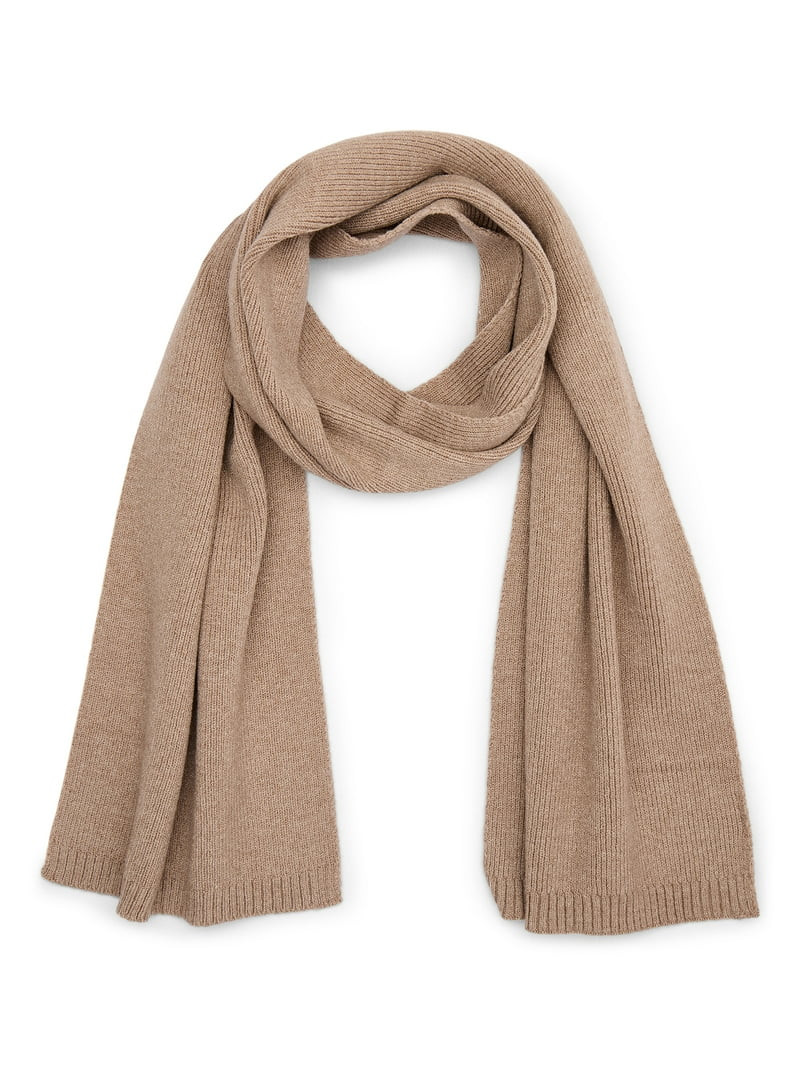 Time and Tru Women's Knit Scarf with Ribbed Trim, Toasted Heather | Walmart (US)