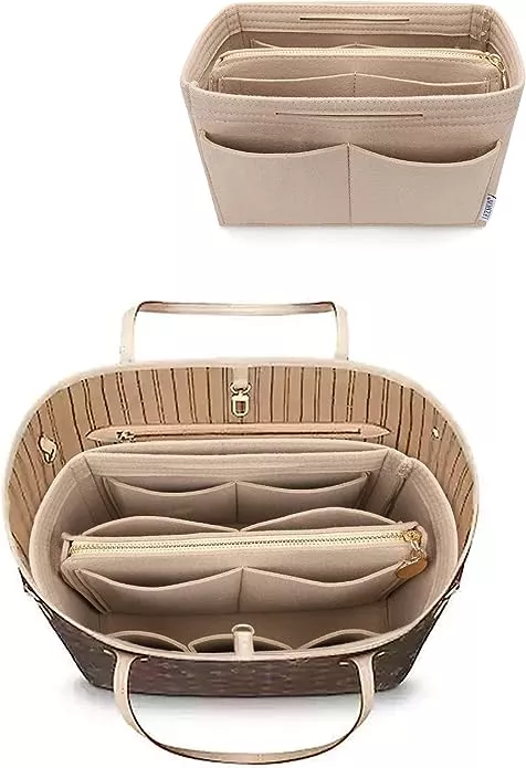 Bag and Purse Organizer with Zipper Top Style for Neverfull MM and