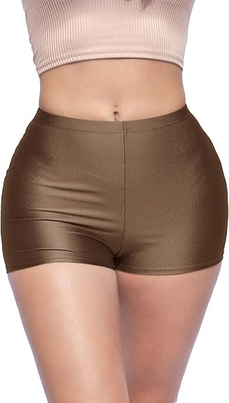 Shiny Shorts High Waist Hotpants Stretch Lightweight Comfy Short Length Neon Dance Shorts Wet Loo... | Amazon (US)