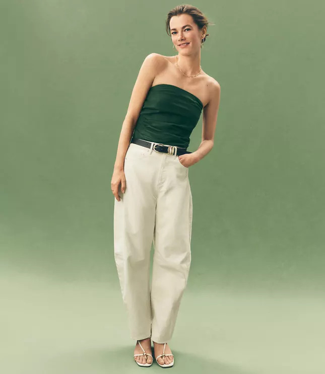 Rivete Tall Seamed High Rise Barrel Jeans in Ivory | LOFT