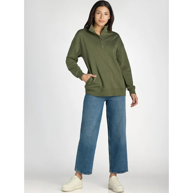 Time and Tru Women's Mock Neck Henley Pullover Sweatshirt, Sizes XS-XXXL | Walmart (US)