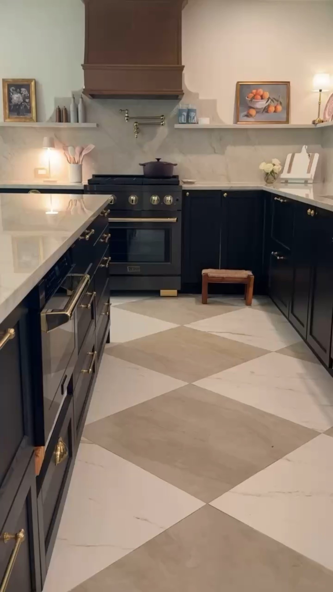 Kitchen floor, ikea kitchen, black cabinets, dark kitchen, kitchen renovation, kitchen appliances, classic home decor, gold handles, gold pulls in kitchen, gold accents, classic colonial home

#LTKHome