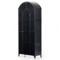 Stancil Industrial Loft Matte Black Iron Frame Clear Glass Door Arch Display Case | Kathy Kuo Home