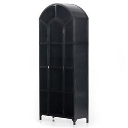 Stancil Industrial Loft Matte Black Iron Frame Clear Glass Door Arch Display Case | Kathy Kuo Home